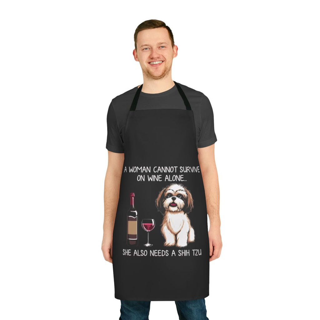 Shih Tzu and wine themed apron for dog owners and lovers