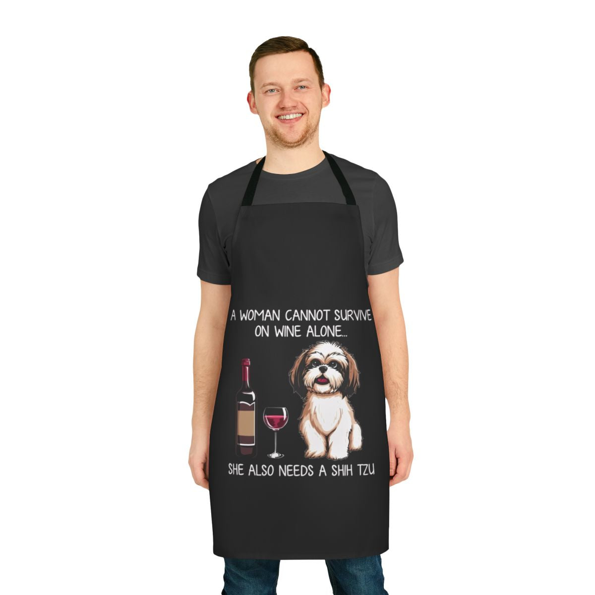 Shih Tzu and wine themed apron for dog owners and lovers