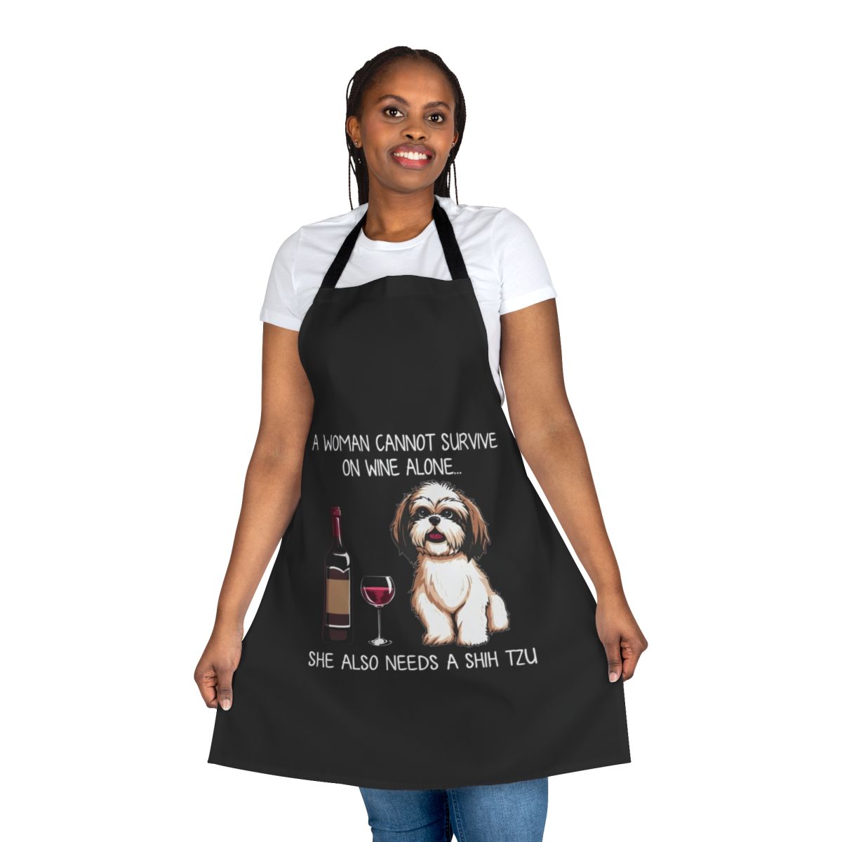 Shih Tzu and wine themed apron for dog owners and lovers