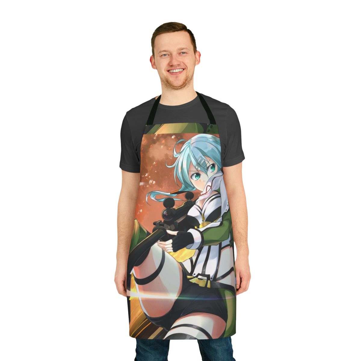 Sinon-inspired apron with rifle design, perfect for anime and gaming enthusiasts