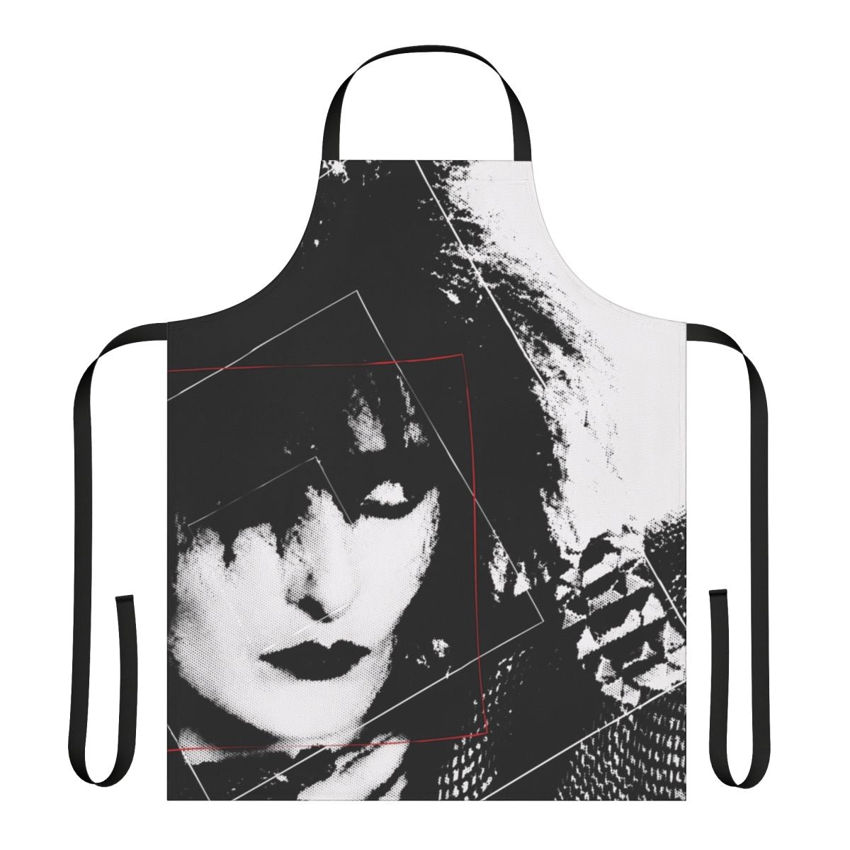 Siouxsie Sioux-inspired black and white apron with gothic and punk rock design