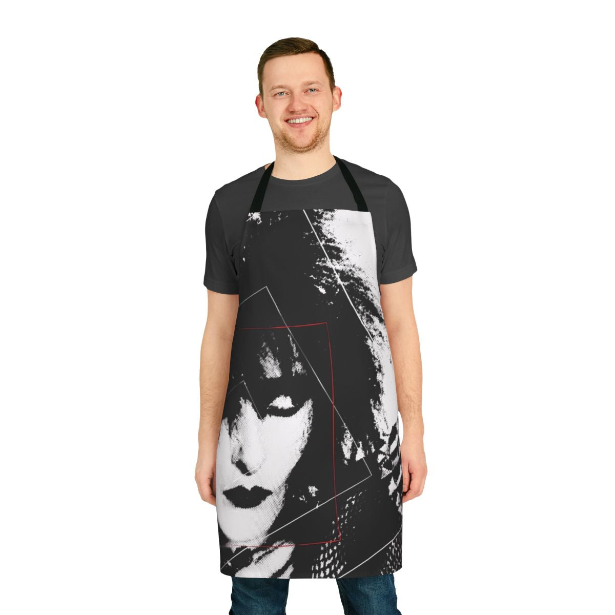 Siouxsie Sioux-inspired black and white apron with gothic and punk rock design