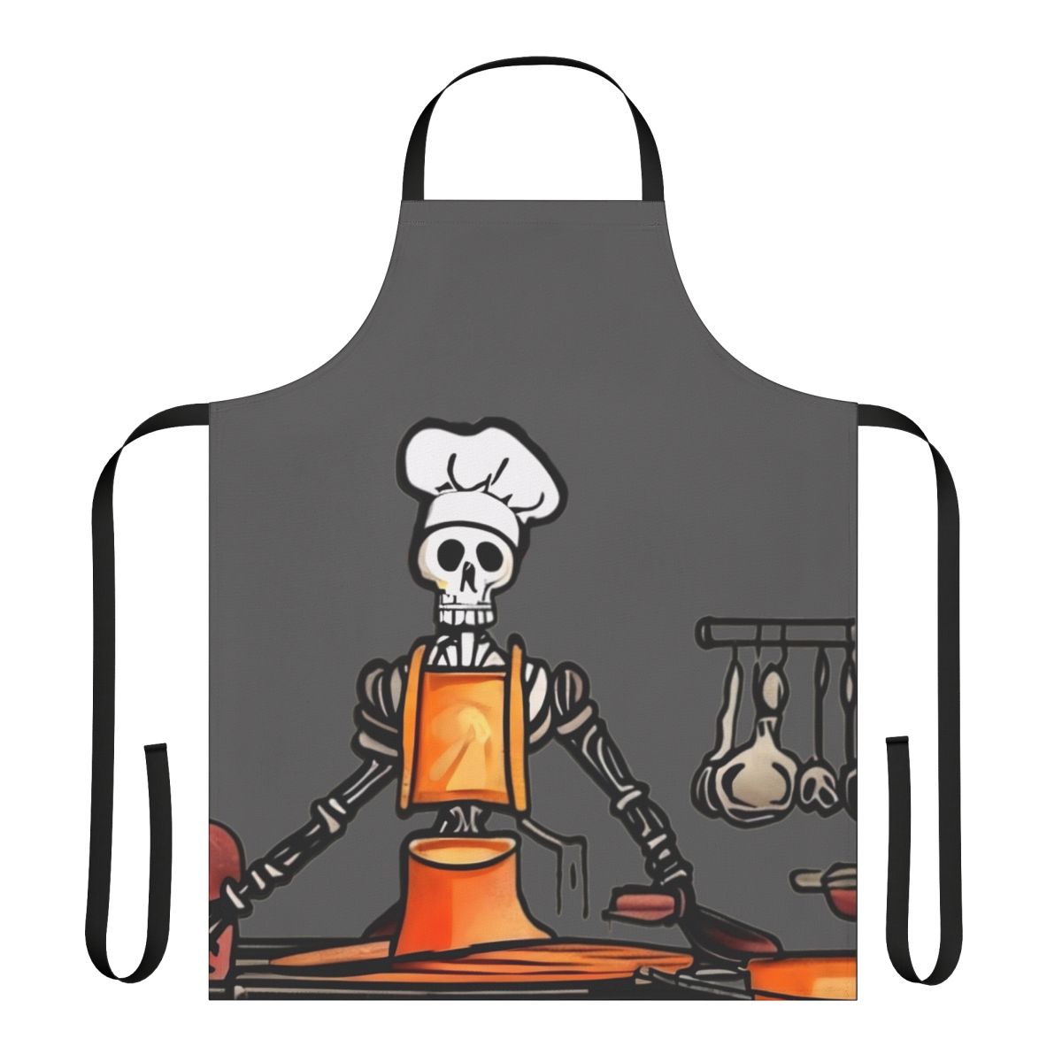 Skeleton chef apron with bold graphic design for culinary professionals