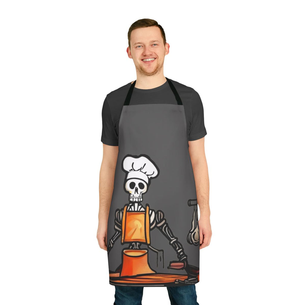 Skeleton chef apron with bold graphic design for culinary professionals
