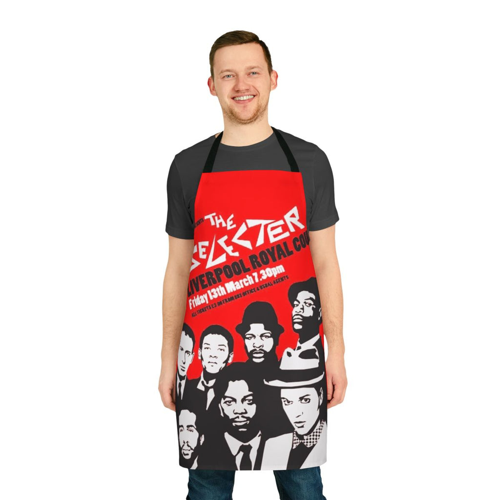 A stylish apron featuring a skinhead fashion and ska music inspired design.