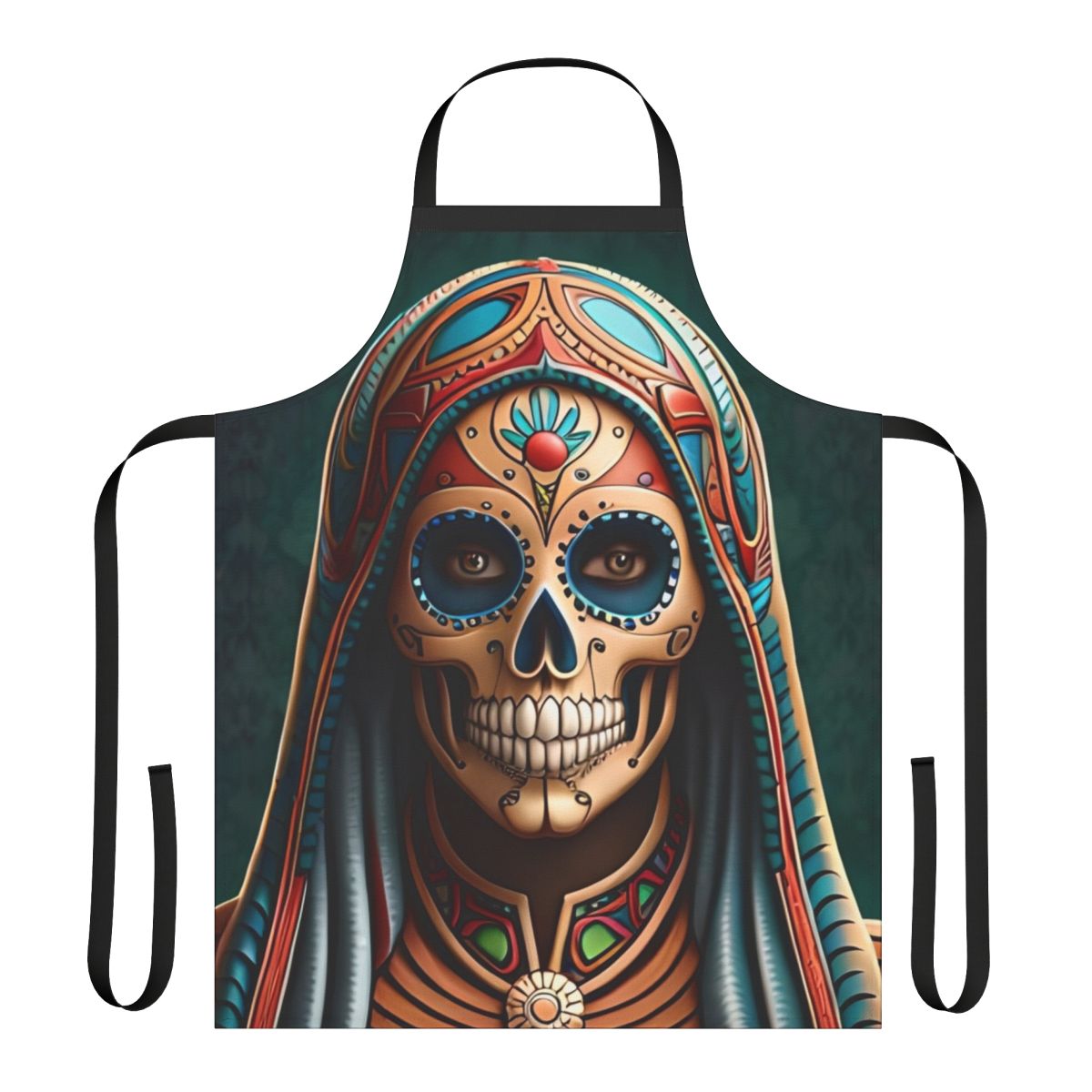 Striking black and white skull design apron for Mexican-inspired kitchen decor