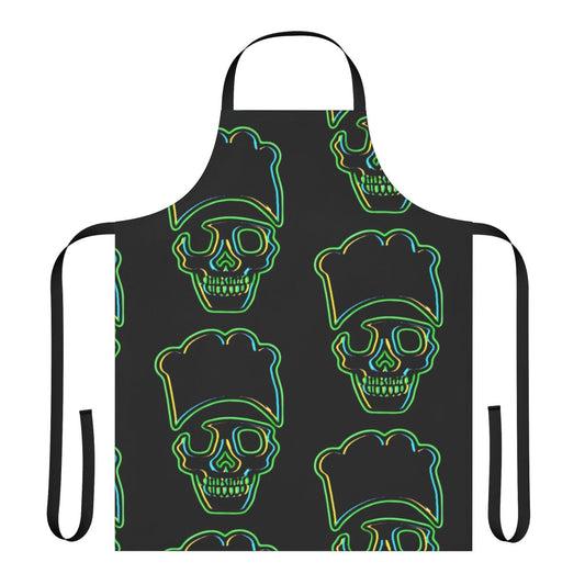 Skull-patterned green chef's apron