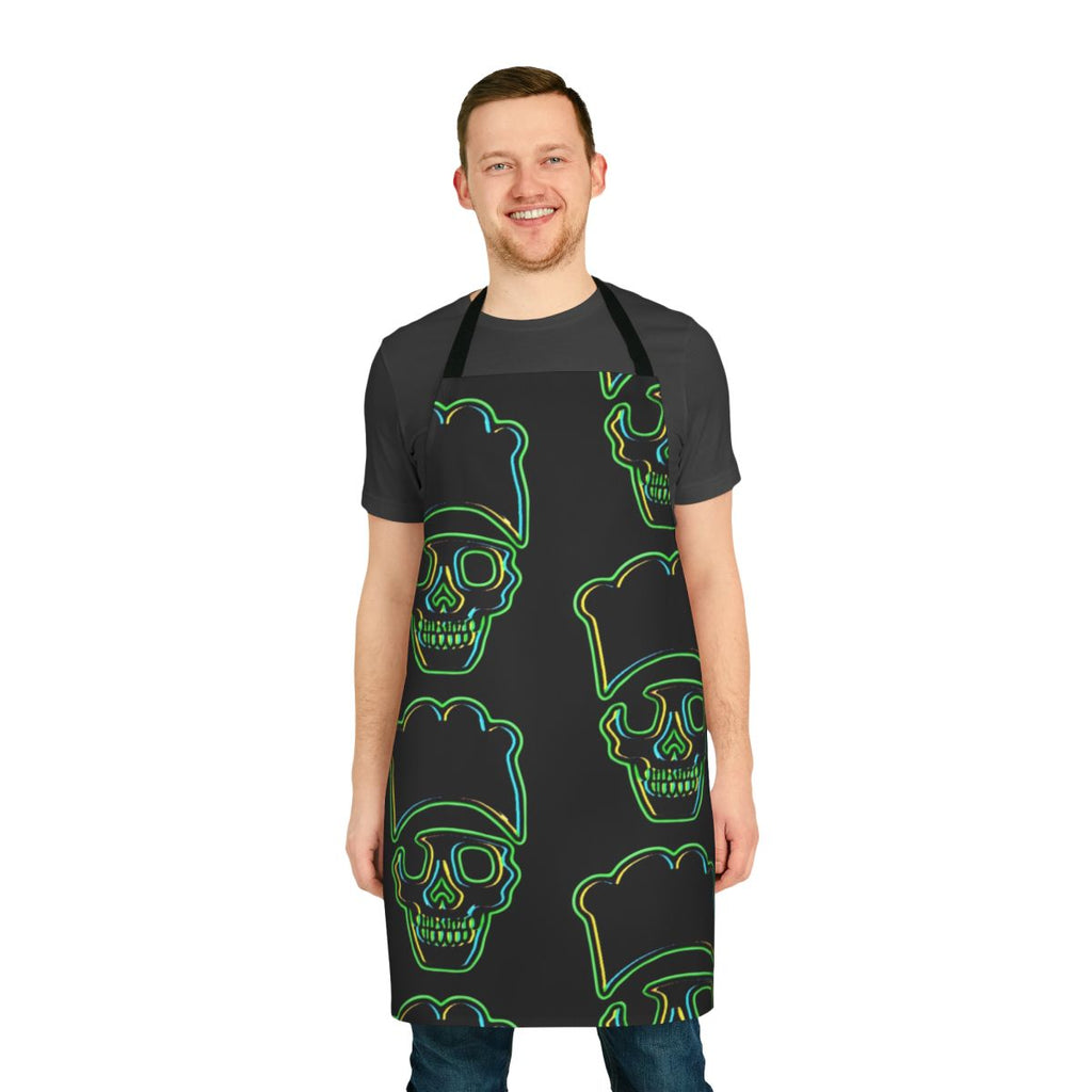 Skull-patterned green chef's apron