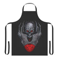 Image of a black apron with a skull knight design, perfect for dark and gothic-themed kitchens.