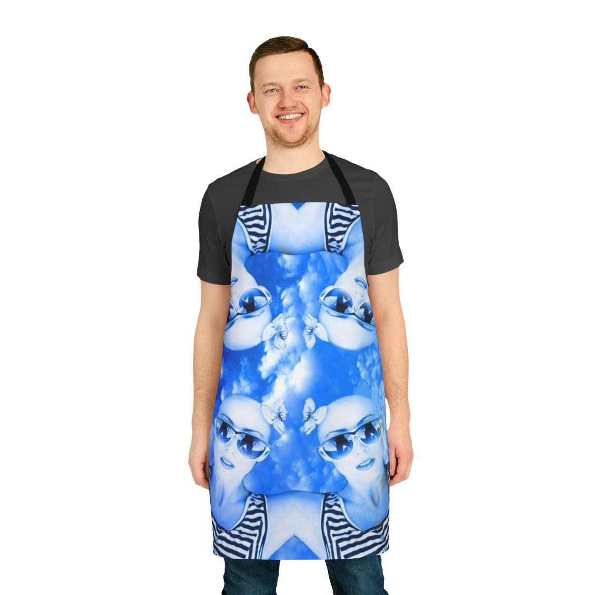 Colorful abstract patterned apron with skydiving-related design elements