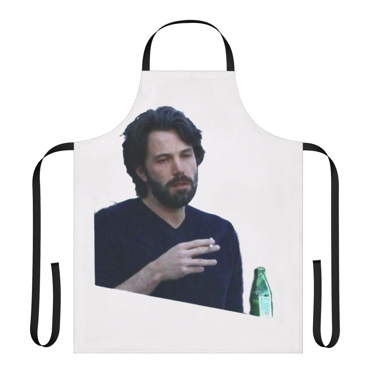 A stylish black apron featuring a smoke-themed design inspired by Ben Affleck memes