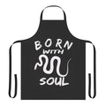 A black and white apron with a snake design, representing a "born with snake soul" theme.
