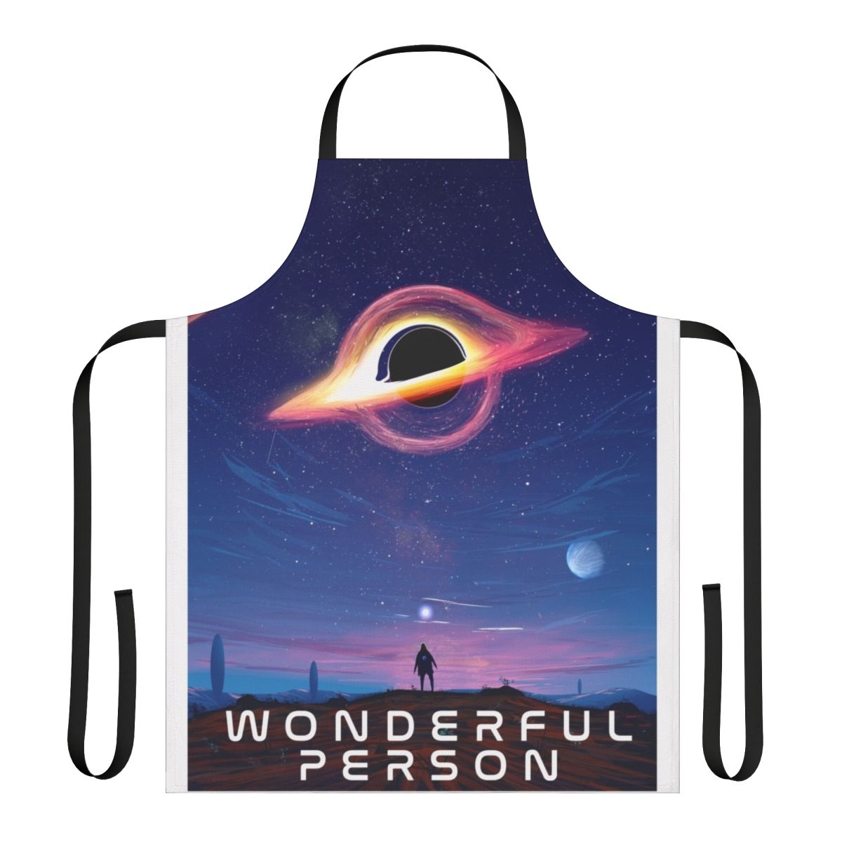 A high-quality apron featuring a space, astronomy, and black hole design, perfect for the wonderful person in your life.