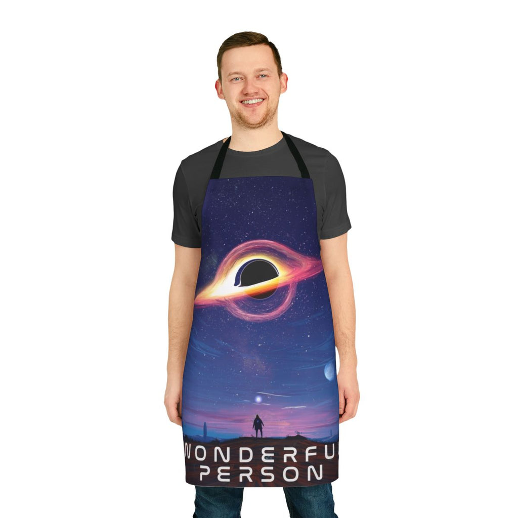 A high-quality apron featuring a space, astronomy, and black hole design, perfect for the wonderful person in your life.