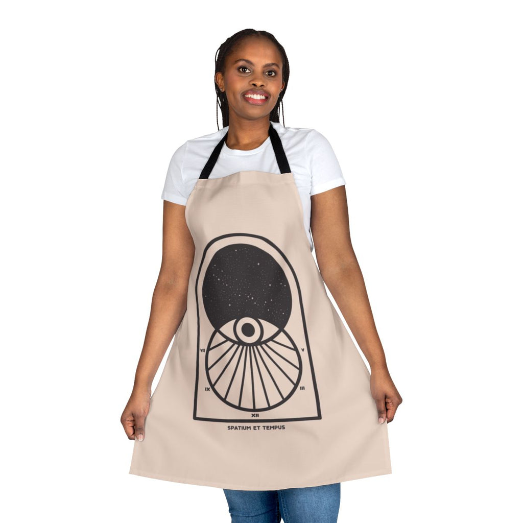 Geometric black and white apron with space and time design