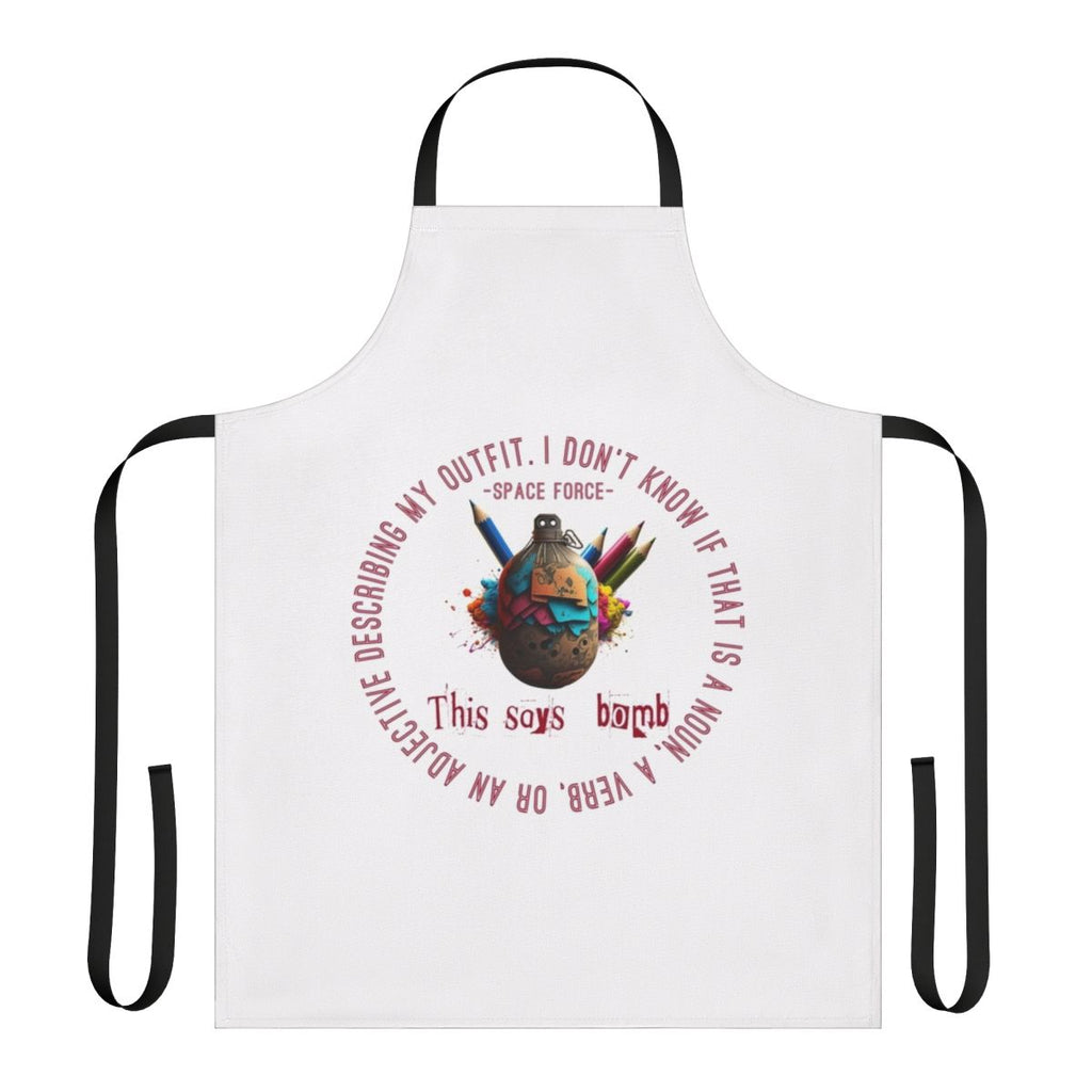 A sleek and stylish apron featuring fan art inspired by the Netflix TV series Space Force.