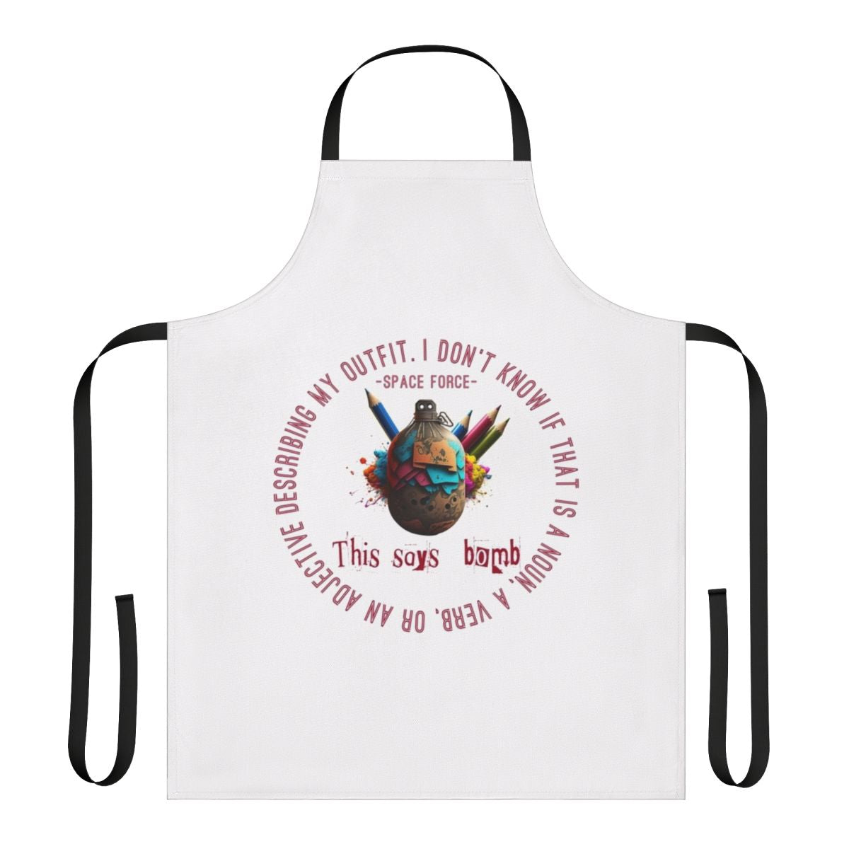 A sleek and stylish apron featuring fan art inspired by the Netflix TV series Space Force.