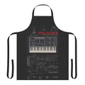 A colorful and retro-futuristic apron with a Polivoks synthesizer design, perfect for music production, DJ sets, and live performances.