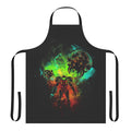 A vibrant and detailed apron featuring a bounty hunter in a futuristic space setting, perfect for cooking or gaming.