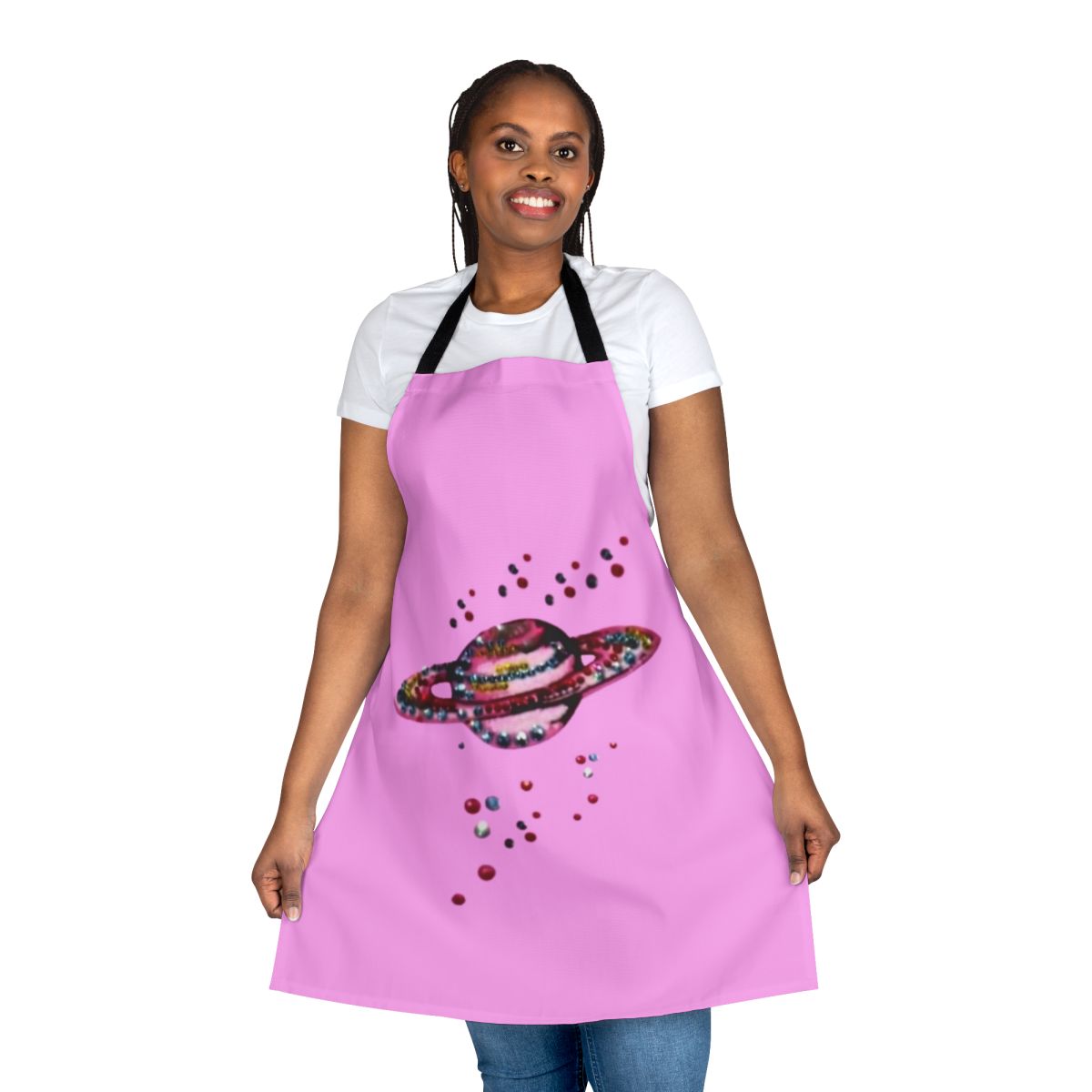 Apron featuring the planet Saturn and the name "Harry Styles"