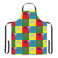A vibrant space-themed apron with planets, stars, and a sleek design.