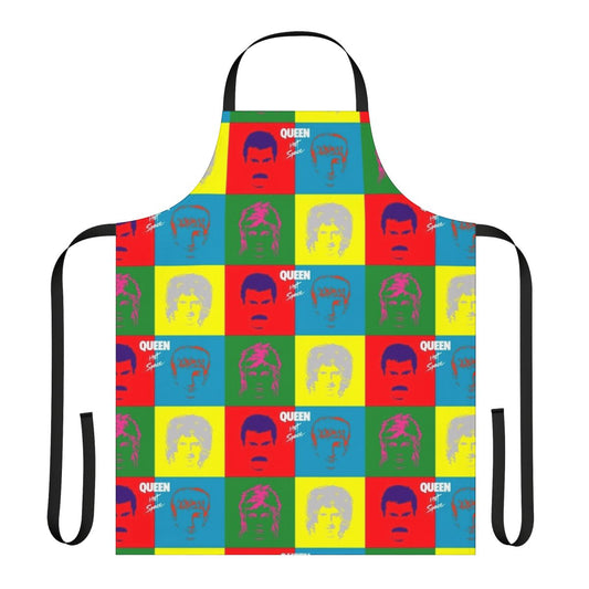 A vibrant space-themed apron with planets, stars, and a sleek design.