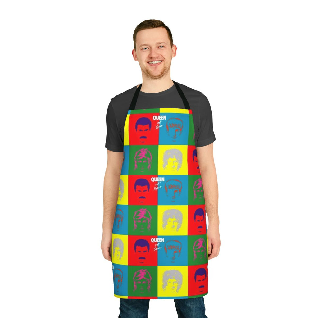 A vibrant space-themed apron with planets, stars, and a sleek design.