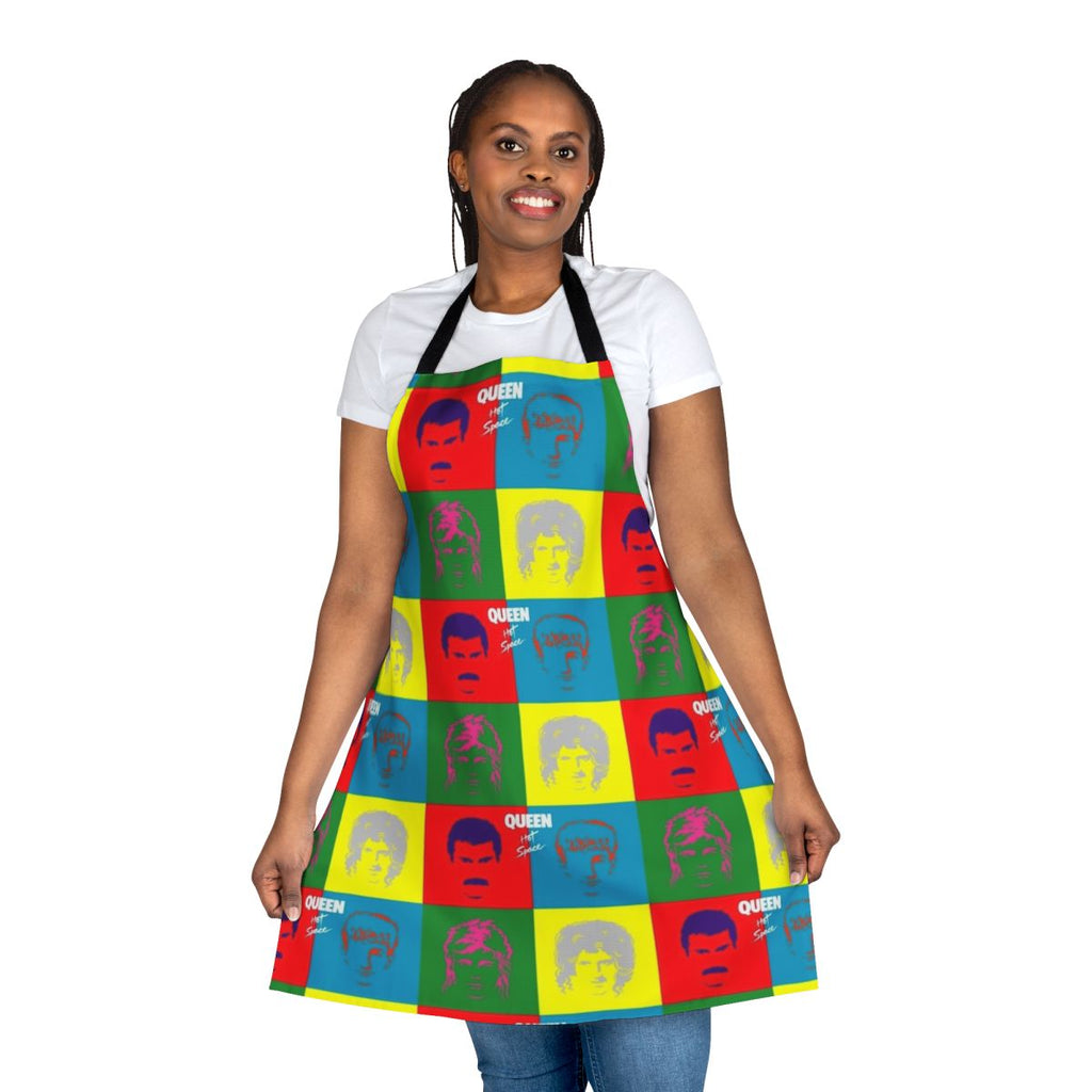 A vibrant space-themed apron with planets, stars, and a sleek design.