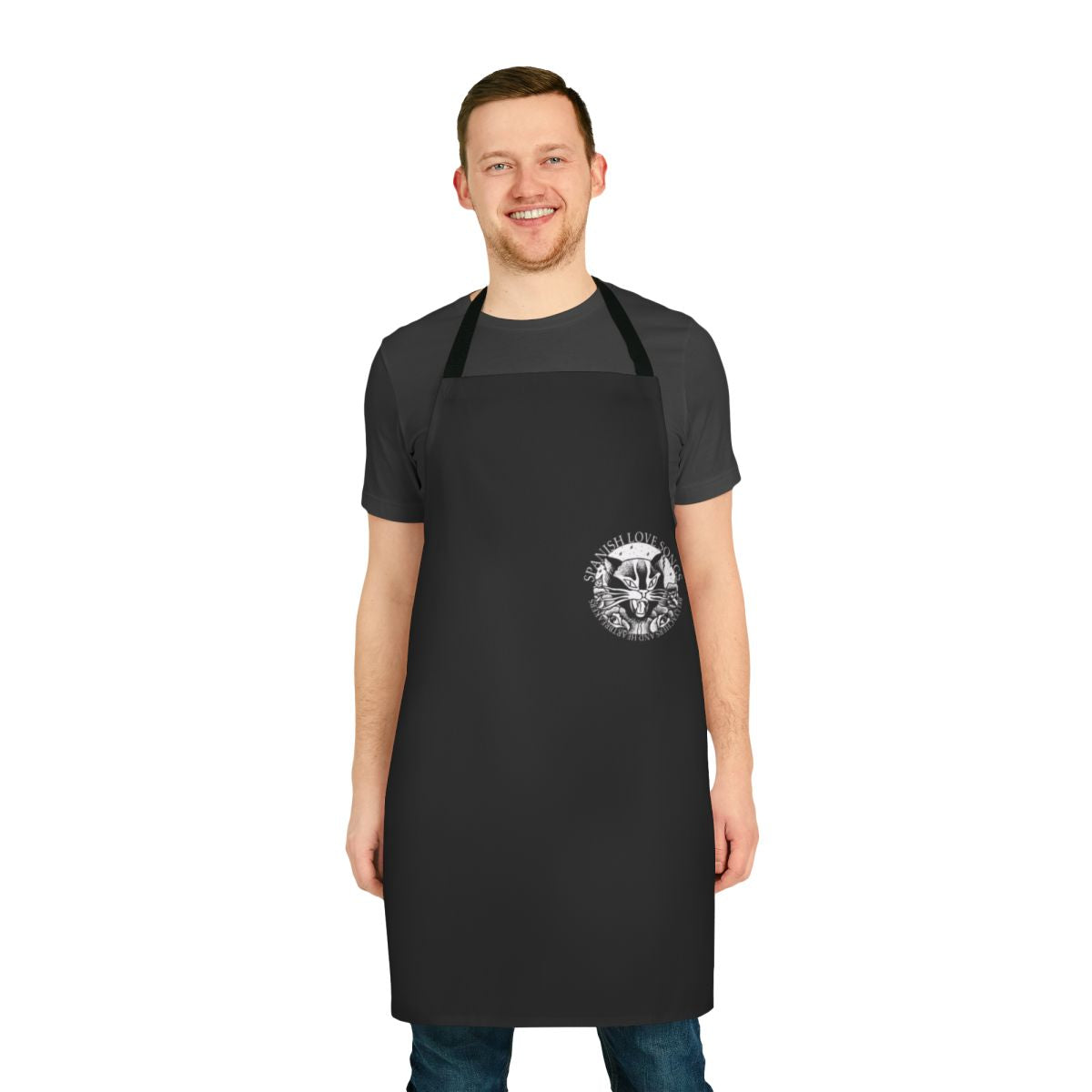 Apron featuring the logo and artwork of the Spanish emo band Spanish Love Songs