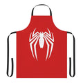 A sharp, spider-inspired graphic design on a black apron, perfect for cooking and baking.