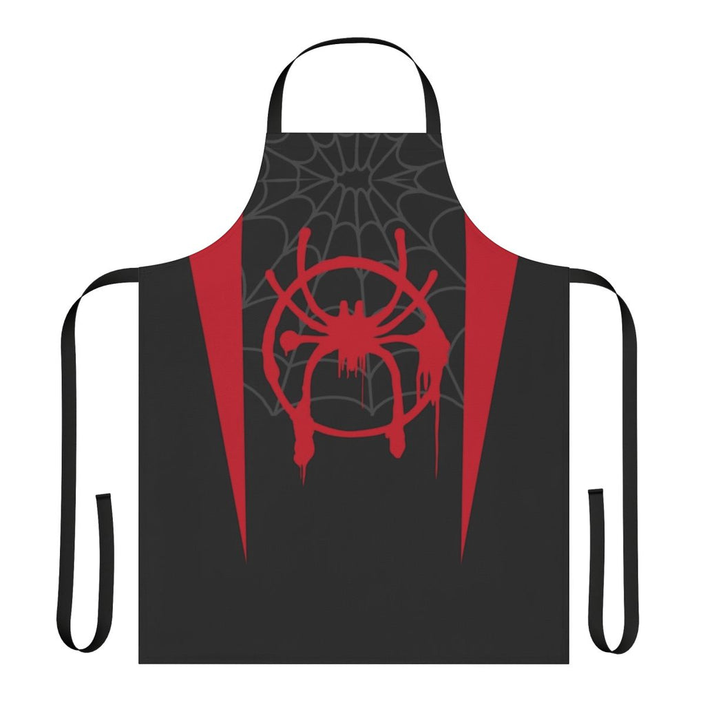 A black apron featuring the spider-verse character Miles Morales