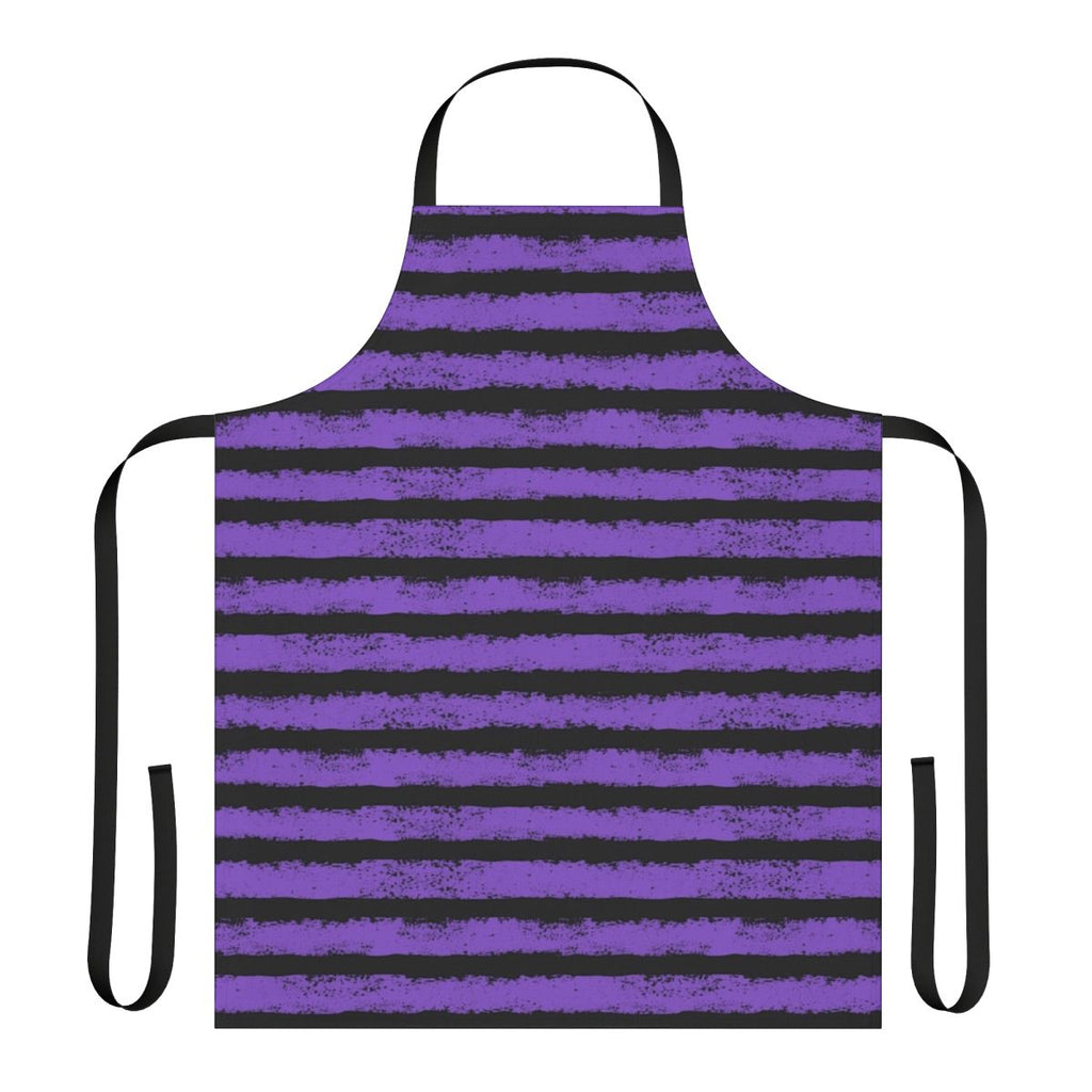 Black and purple splatter stripe apron with a distressed, spooky design