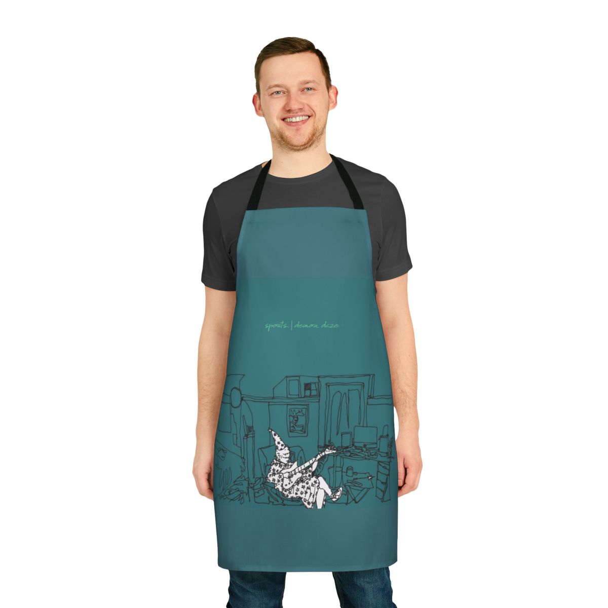 Sports-themed demon daze apron with pop punk and twinkle daddies inspired design