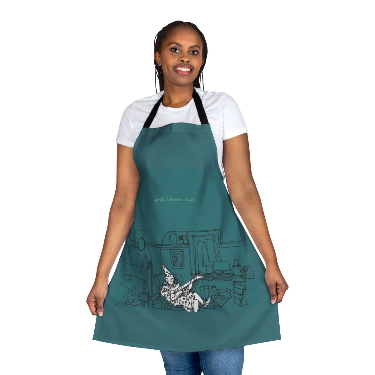 Sports-themed demon daze apron with pop punk and twinkle daddies inspired design