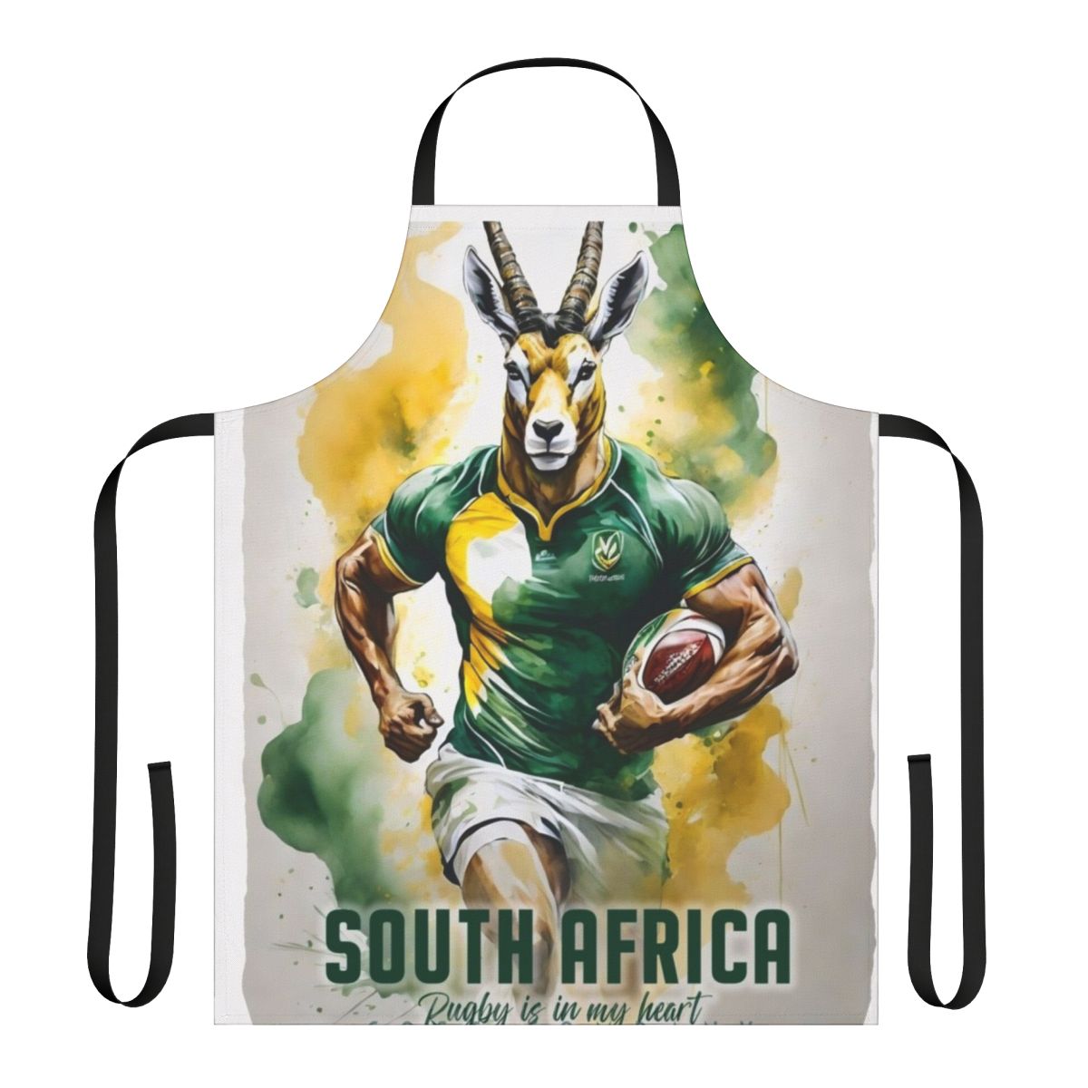Springbok-themed apron with South African flag design for rugby enthusiasts