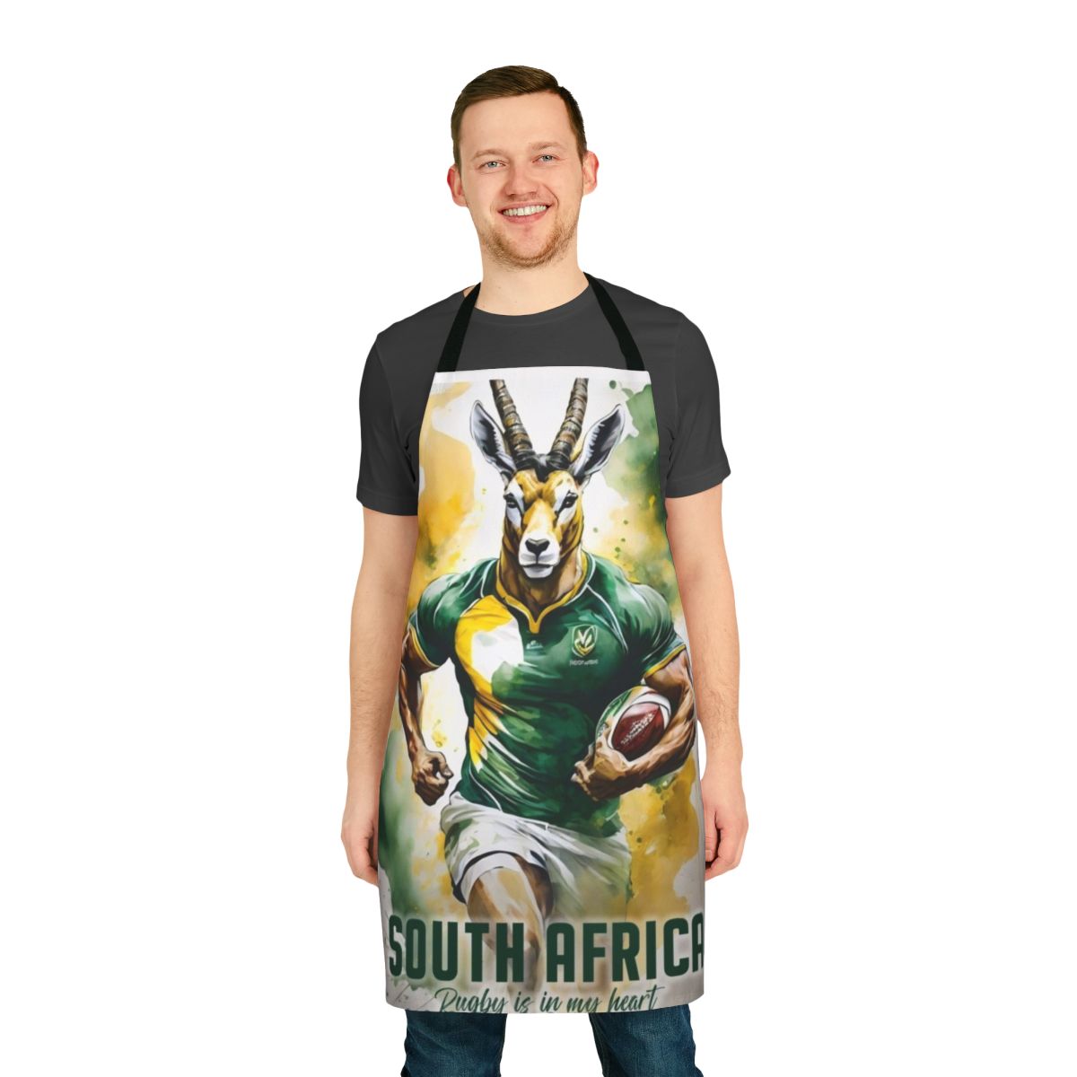 Springbok-themed apron with South African flag design for rugby enthusiasts