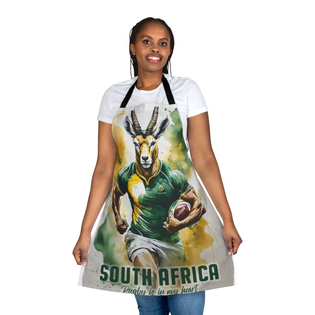 Springbok-themed apron with South African flag design for rugby enthusiasts