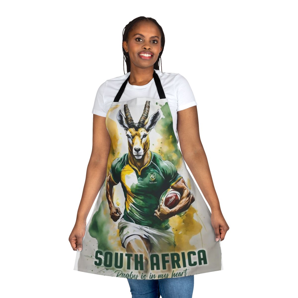 Springbok-themed apron with South African flag design for rugby enthusiasts