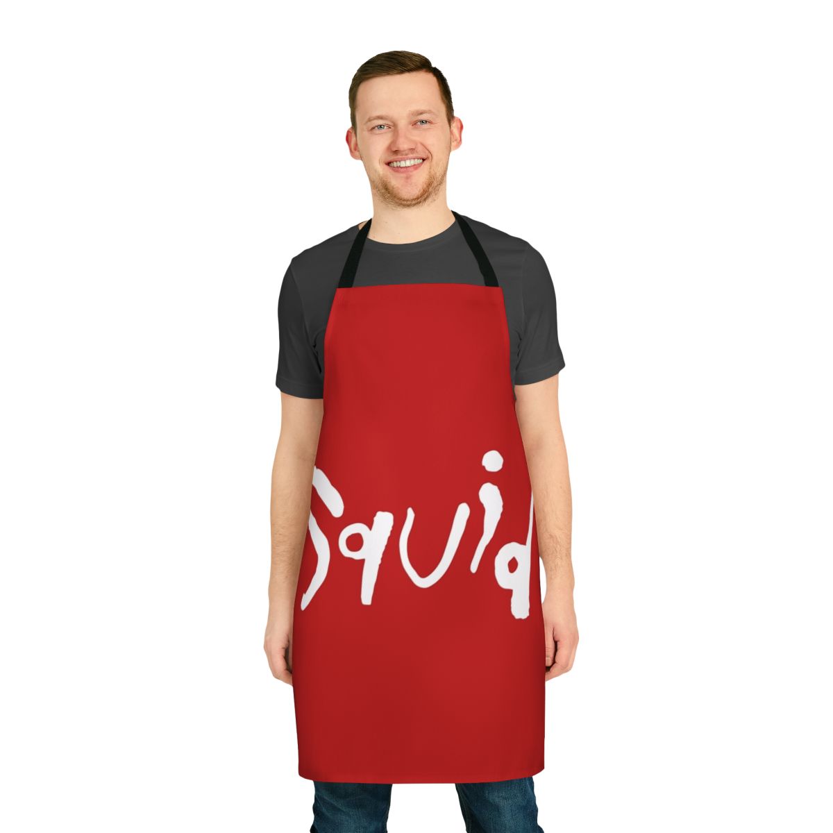 Squid-themed apron with musical notes and instruments