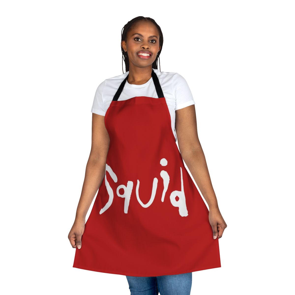 Squid-themed apron with musical notes and instruments