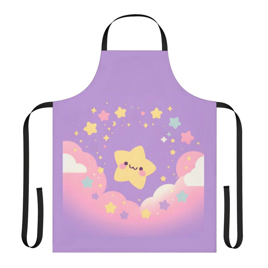 A purple apron with a simple star design, ideal for cooking and home decor.