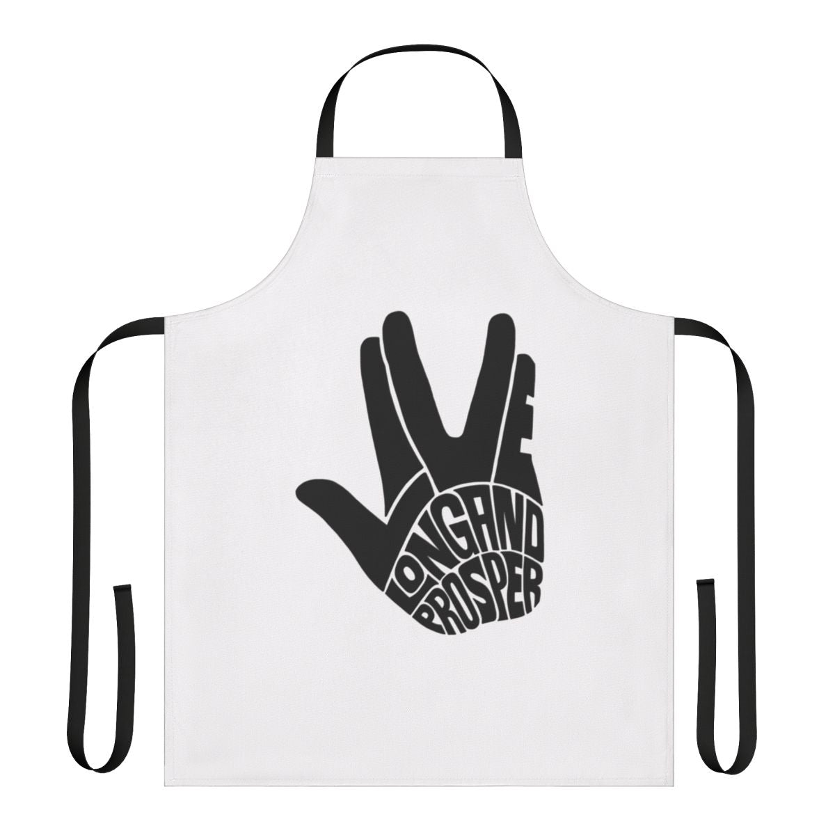 Star Trek-themed apron with "Live Long and Prosper" Vulcan salute design