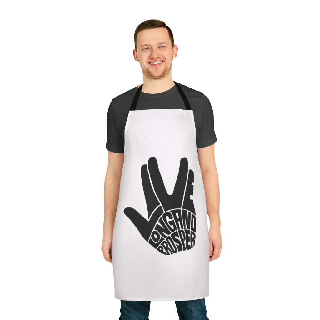 Star Trek-themed apron with "Live Long and Prosper" Vulcan salute design