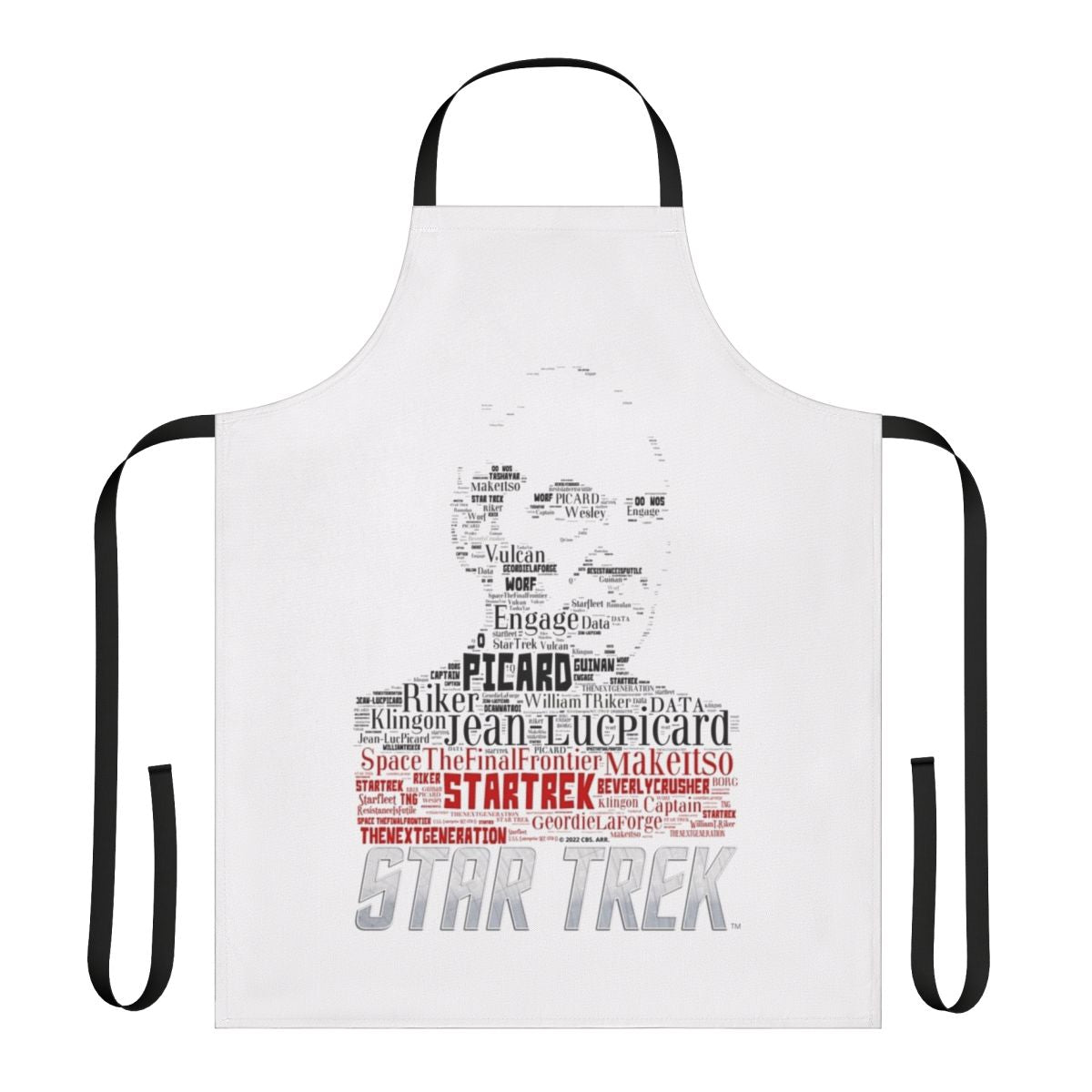 A high-quality apron featuring an image of Jean Luc Picard from the Star Trek: The Next Generation television series.