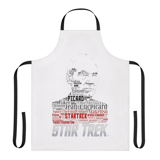 A high-quality apron featuring an image of Jean Luc Picard from the Star Trek: The Next Generation television series.