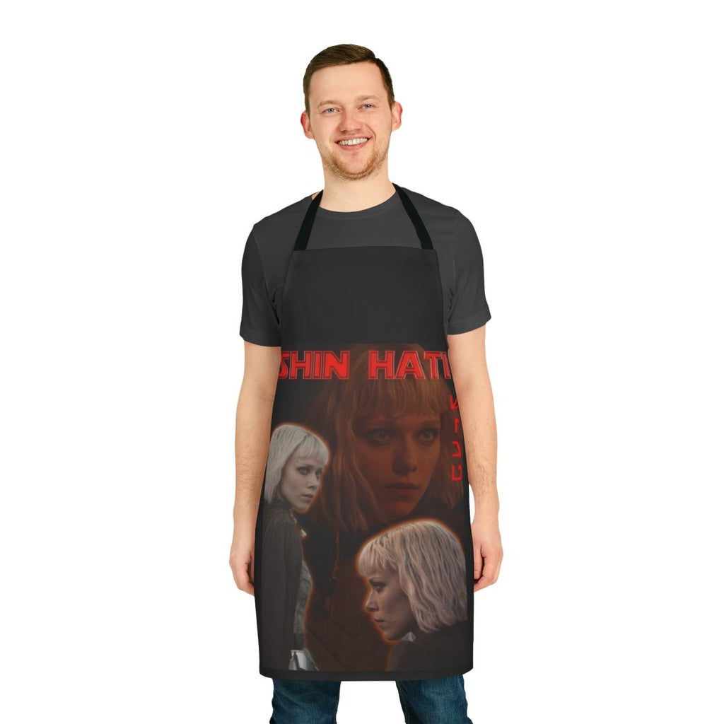 A vibrant apron featuring characters from the Star Wars universe, including Ahsoka Tano, Darth Vader, and Baby Yoda.