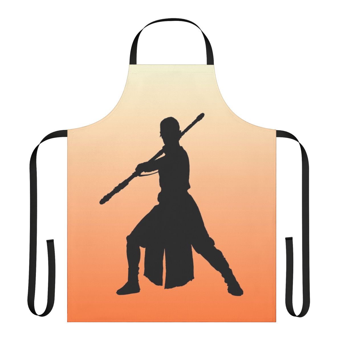 Artistic silhouette design of Rey from Star Wars: The Force Awakens on an apron