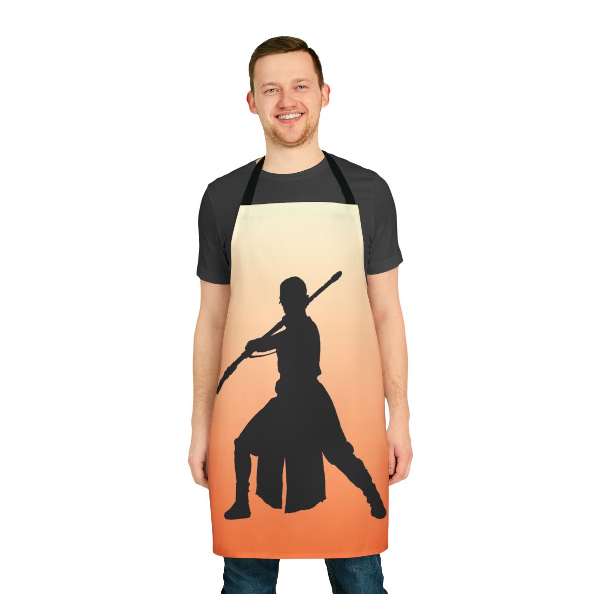 Artistic silhouette design of Rey from Star Wars: The Force Awakens on an apron
