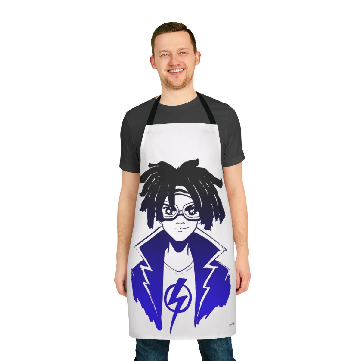 Colorful gradient design kitchen apron with a superhero inspired look