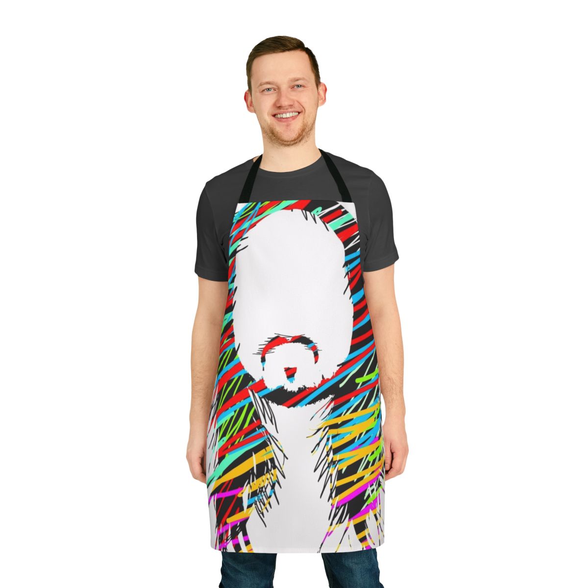 Apron featuring the artwork and style of renowned DJ Steve Aoki